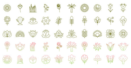 Set of vector icons of plants with white background