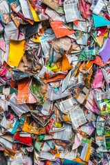Fototapeta premium Torn paper pieces creating a colorful abstract view of recycled