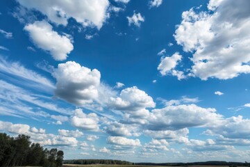 A Serene Afternoon Sky Filled with Fluffy White Clouds Against a Bright Blue Background in Nature's Embrace
