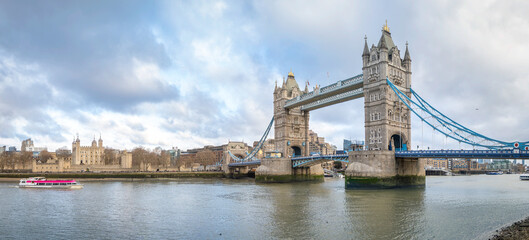 Panoramic picture of  London Tower Bridge Over the River Thames