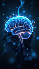 Obraz premium An illustration of a human brain with artificial light emanating from it, symbolizing advanced intelligence or AI concepts.