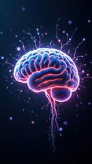 Fototapeta premium A colorful 3D rendering of a human brain with lightning bolts emanating from it against a cosmic background, symbolizing artificial general intelligence or AGI.