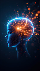 A colorful digital illustration representing artificial general intelligence (AGI) with a brain-like structure emitting vibrant energy particles.