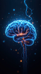 Fototapeta premium 3D illustration representing the concept of artificial general intelligence with a stylized human brain emitting sparks against a dark background.