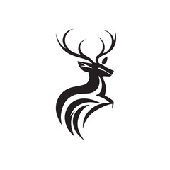 Black deer silhouette on white background. Deer silhouette vector. Animal silhouette. Deer vector Illustration.