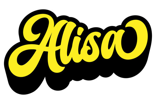 Name Alisa written in retro groovy script lettering with long shadow effect	