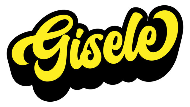Name Gisele written in retro groovy script lettering with long shadow effect