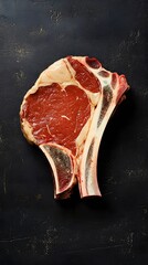 Raw Ribeye Steak on Dark Background Closeup