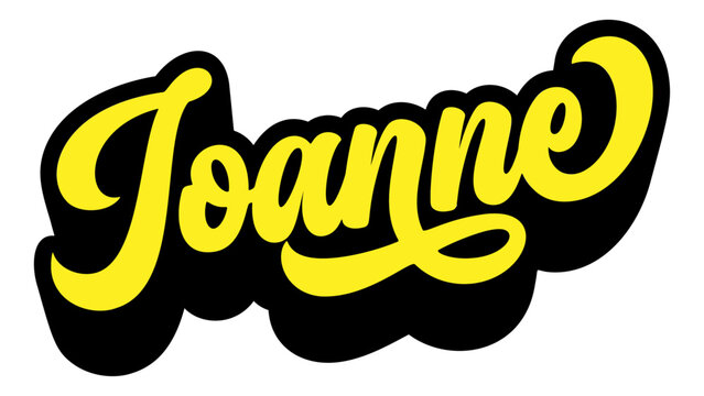 Name Joanne written in retro groovy script lettering with long shadow effect