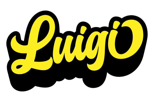 Name Luigi written in retro groovy script lettering with long shadow effect