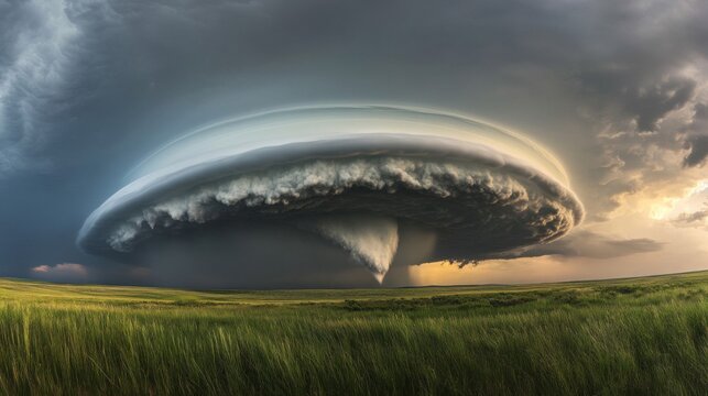 Imposing Supercell Storm Over Green Field