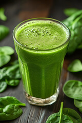 Refreshing fresh green smoothie source of antioxidants with ingredients around. Detox and healthy lifestyle nutrition concept background.