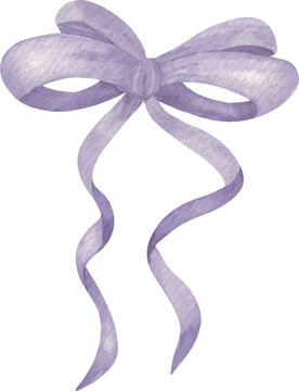 Coiled ribbon, purplr bow, luxury bow, Vector, Watercolor illustration, silk bow, satin bow, festive, Greeting cards, invitations, birthday, party, baby shower, event, holiday, wedding card, baby show