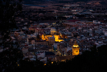 Night view of the city of Yecla, Spain
