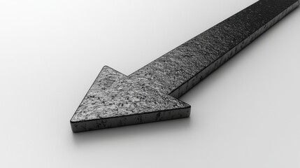 Obraz premium A sleek, metallic arrow pointing downwards, showcasing a textured surface and a modern design.
