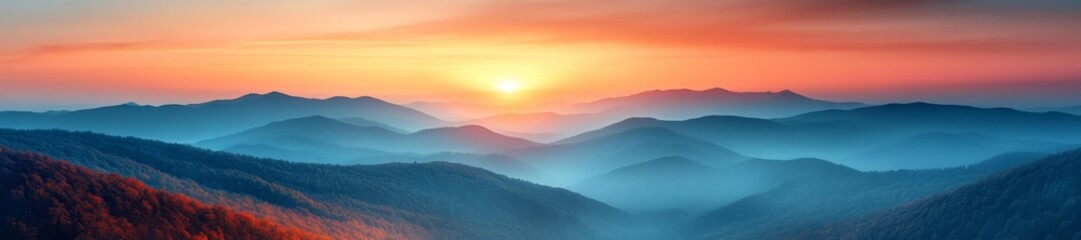 Fototapeta premium Serene Mountain Sunset with Soft Hues of Blue and Orange in the Background. Generative AI