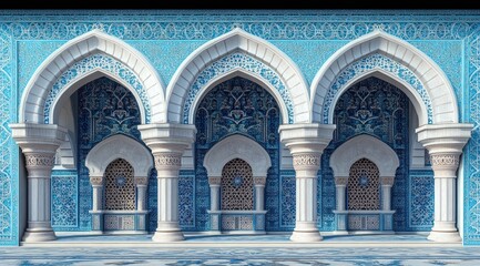 Islamic Architecture Facade, Blue Tiles, Arches