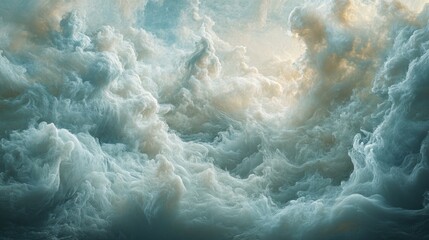 Fototapeta premium Vast, billowing clouds dominate the sky, illuminated by the warm hues of sunset. The interplay of light and shadow creates a dramatic and ethereal atmosphere, evoking a sense of wonder