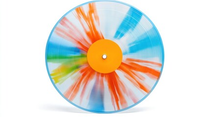 Colorful vinyl record spinning on a white surface