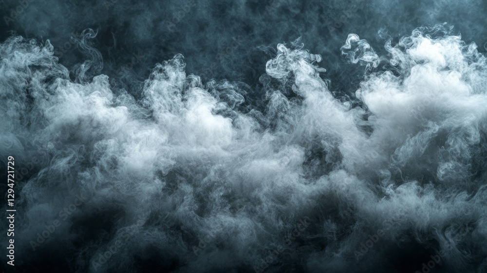 Poster a thick blanket of fog swirls gracefully, creating an enigmatic atmosphere filled with soft, billowy