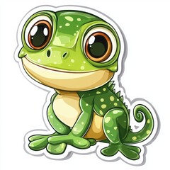 Obraz premium Adorable cartoon chameleon with big eyes. Perfect for kids' projects, stickers, or illustrations.