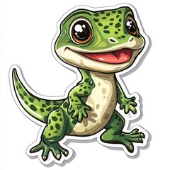 Fototapeta premium Adorable cartoon gecko with big eyes and a cheerful expression. Perfect for kids' stickers, prints, or digital designs.