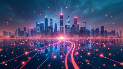 Fototapeta premium skyline lights connection line evening architecture urban