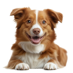 Fototapeta premium Happy Dog With a Playful Expression Resting on a Soft Surface Indoors