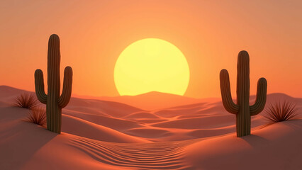 stylized landscape sand dunes cacti turquoise sunset