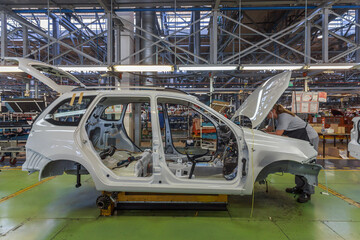 Workshop of a large and modern automobile plant.