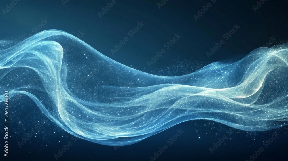 Poster soft ribbons of light swirl and flow in a captivating rhythm against a deep blue backdrop. the delic
