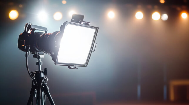 Close up of spotlight and microphone stand in a concert setting