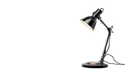 Photo - Black Desk Lamp with Warm Light on Black Background