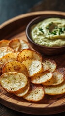 Crispy Potato Chips with Creamy Avocado Dip