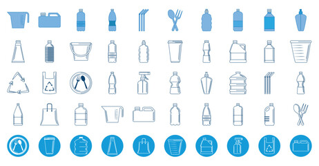 Set of vector icons of plastics with white background