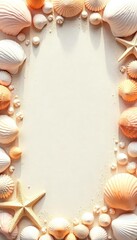 Obraz premium Dreamy beach background with pastel seashells and gentle sandy texture