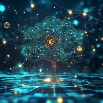 Artificial intelligence (AI), machine learning and cloud computing concept. 3d rendering