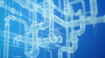 Blueprints of pipes and pipes. Blueprints for plumbing connections in the pipes. A blue background with a generative ai. "plans for pipes and tubing. Lifestyle ".