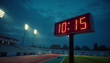 Stadium Clock Displays Late Evening Time