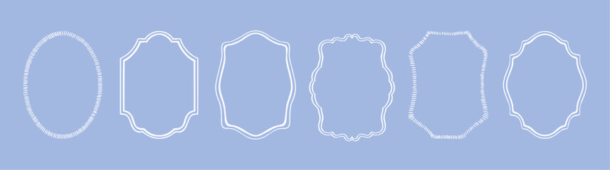 Cute and simple frame set. White color hand drawn doodle vector illustration. Decorative modern border.