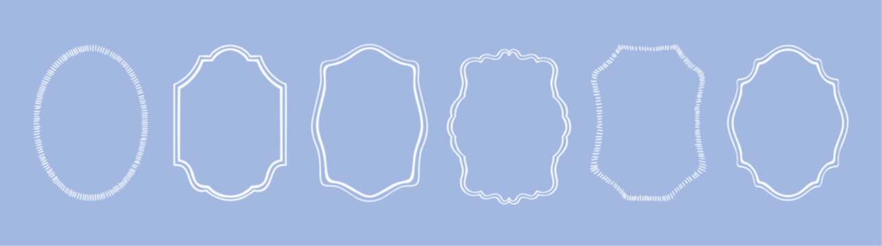 Cute and simple frame set. White color hand drawn doodle vector illustration. Decorative modern border.