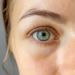 Obraz premium Detailed Close-Up of a Woman’s Eye in Profile, Capturing the Emotion and Beauty of Her Half-Face with Soft Focus