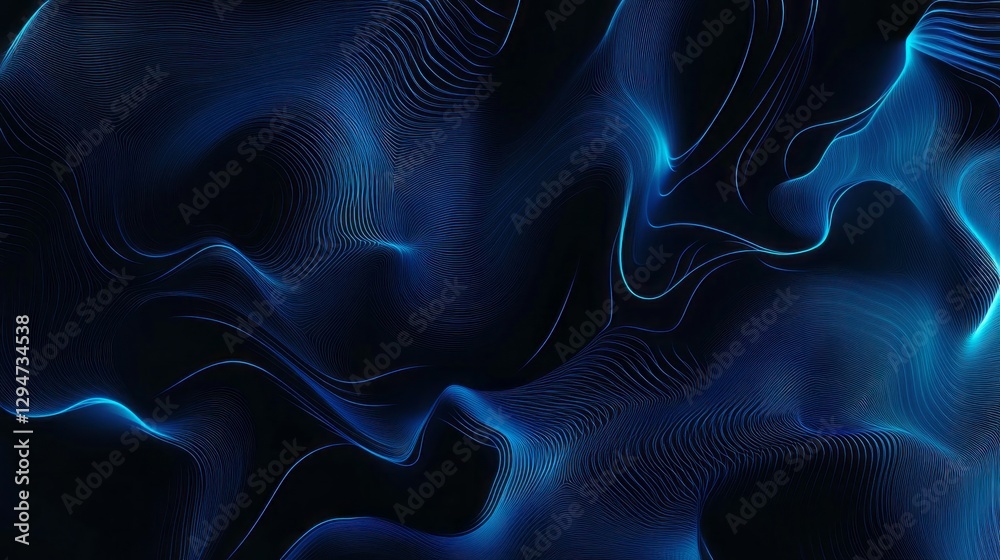 Aufkleber Whirlpools of luminous blue intertwine against a deep black background, creating an enchanting display of fluid movement and energy that captivates the viewer's imagination