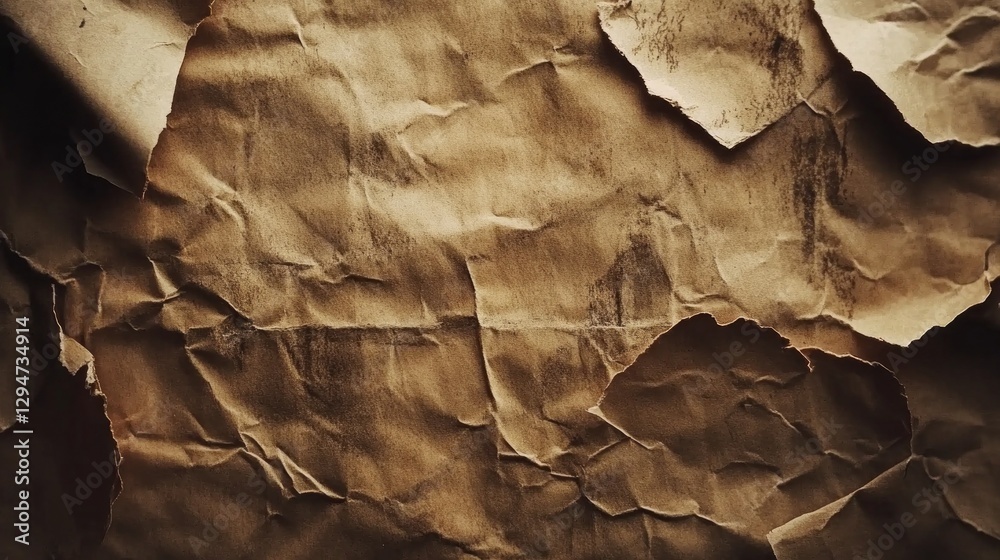 Aufkleber layers of crumpled and aged paper reveal a rich tapestry of browns and textures. perfect for craftin