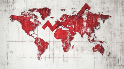Global Growth Red World Map Graphic Design Element Abstract Grunge Texture Vintage Style Business Financial Market Rise Increase Success Concept      