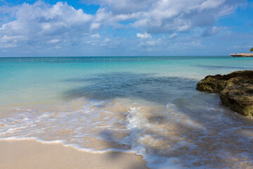 Nature landscape view of beautiful tropical beach and sea in sunny day.
