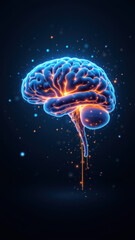 Fototapeta premium A detailed illustration of a human brain with glowing neurons against a cosmic backdrop, symbolizing artificial general intelligence (AGI) and technological advancement.