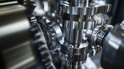 Fototapeta premium Industrial Precision Engineering: Modern Metal Gear Mechanism Close-Up for Automotive Infrastructure Components