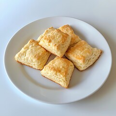Freshly baked biscuits on a white plate kitchen setting food photography natural light delicious treats