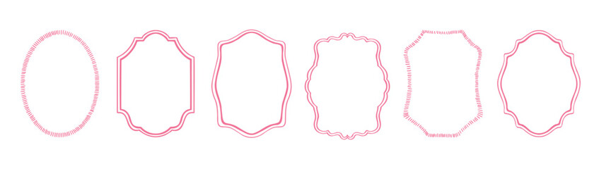 Cute vintage  frame set . Pink color hand drawn doodle vector illustration. Decorative modern border.